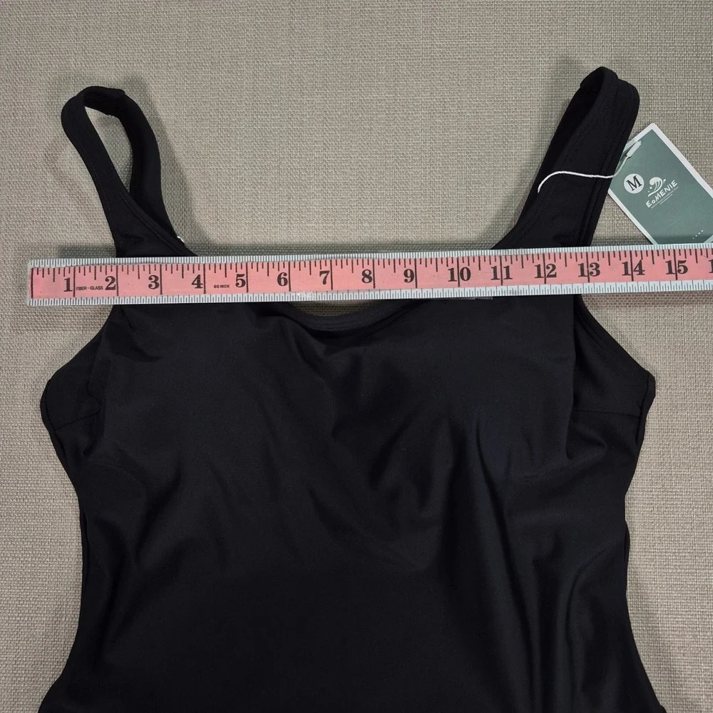 Eomenie Womens Black Tummy Control Swim Dress One Piece Side Tie Sarong M New